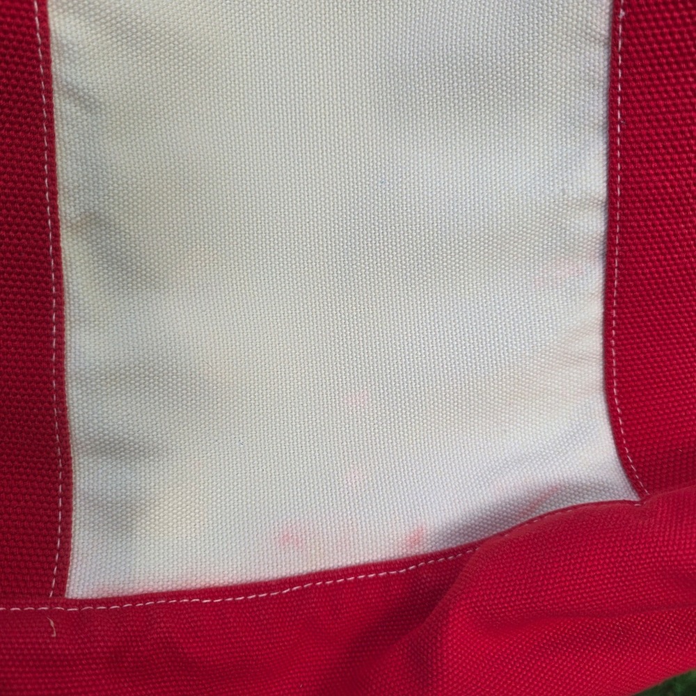 Vintage Disney Canvas Tote Bag Embroidered Logo 13x12x8 Red Cream Cotton Snap - Picture 4 of 10